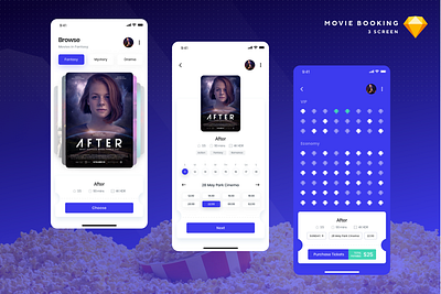 Cinemaly - Movie Booking Sketch Template app book cinema concept creative design entertainment film icon logo media movie technology vector video