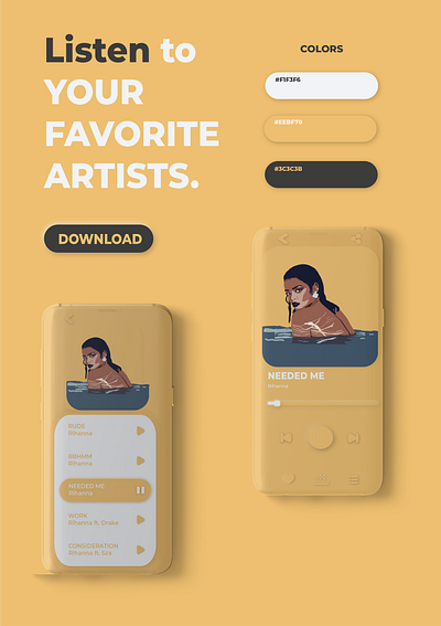 Concept Music App app art design flat illustration illustrator minimal neomorphism product design ui vector