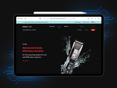 Litmus Stubble Pro Trimmer black blue branding circuits design development flat graphic design landing page landingpage minimalistic red trimmer ui ux research water webpage webpagedesign website website design
