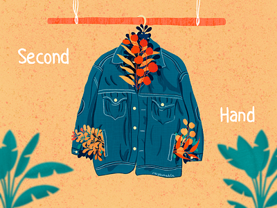 Second Hand brush design eco ecology flowers illustration jacket jeans procreate second second hand texture