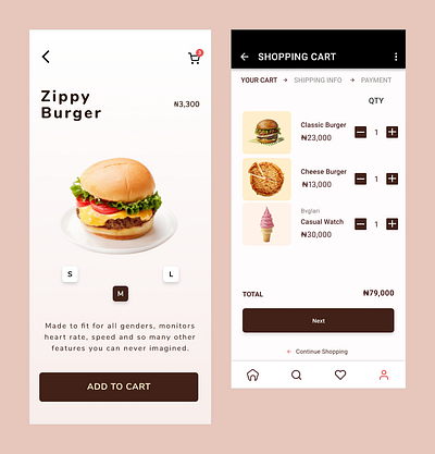 Burger Cart and Product Page branding creative dailyui design mobile mobile app uiux