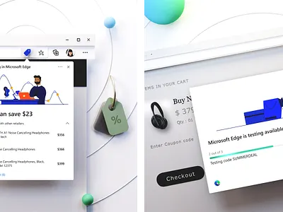 Shopping in Microsoft Edge comparisons coupons illustration microsoft photoshop price shopping ui ux