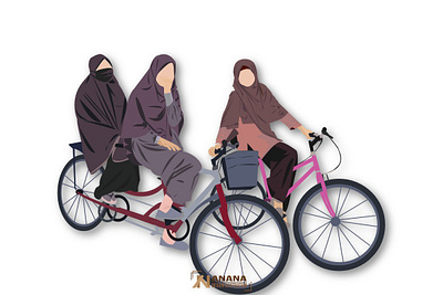 Bicycle couple design flat icon illustration illustrator muslimah vector woman woman illustration