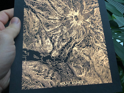 Copper Foil Topographic Rainier copper foil foiling map mountain mt paper print printmaking rainier topo topographic