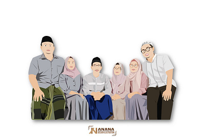 Big Family Muslim bigfamily couple couplegoals happy hour happyied illustration illustrator muslimah vector woman illustration