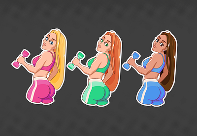 Fitness girls blonde brunette dumbbell fitness girls illustraion redhead sport sticker stikers telegram