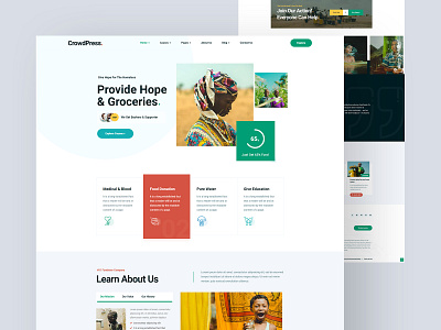 Crowdpress Charity & Fundraise Website Design camp charity charity fund charity website counter creative crowdfunding crowdpress footer fundraise header hourly landingpage minimal service theme ui ux website