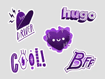 hugo | Sticker Set, Vol. I app branding cool delivery delivery app design driver driver app fintech fintech branding heart merch sticker sticker pack sticker set superapp tech ui