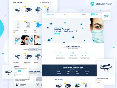Medical Equipment - eCommerce Theme branding cart corona corona virus covid covid19 design doctor ecommerce equipment hospital landing page medical medicine pixelnx psd template ux web web design website