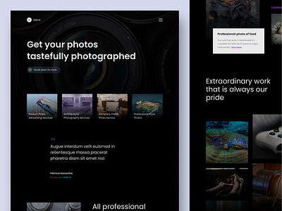 Foto in - Photography Services Website branding clean dark theme dark ui design homepage landing page landingpage photographer photography photos ui ux vector website