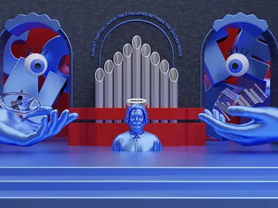 Character 3d angel church context devil face portrait shapes temple