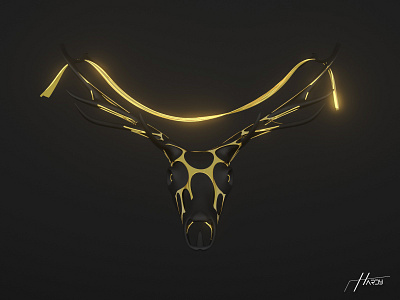 Deer Skull 3D artwork - Black Gold 3d 3d art aesthetic artwork cinema4d deer deerskull design guga tevdorashvili hardy photoshop redshift