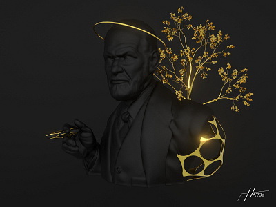 Sigmund Freud 3D artwork - Black Gold 3d 3d art aesthetic artwork cinema4d design freud guga tevdorashvili hardy photoshop redshift sigmund sigmund freud sigmund3d sigmundartwork sigmundfreud3dmodel sigmundrender