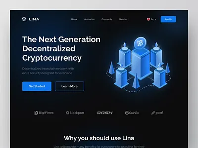 Lina - Coin Landing Page [Live 🔥] bitcoin blockchain clean coin crypto crypto exchange crypto landing page crypto web design cryptocurrency currency design exchange landing page landing page design ui ux web web design website website design