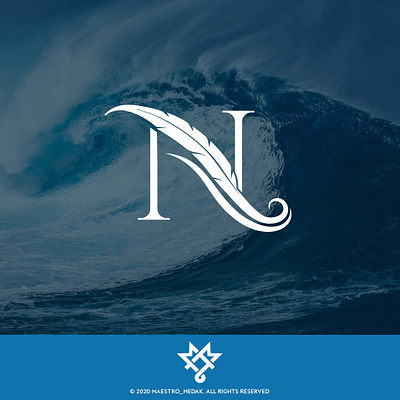 Letter N and Feather and a Wave branding classic creative creative design creative direction curved design elegant illustrator implementation letter literal logo logo design logodesign ocean photoshop symbols vector waves