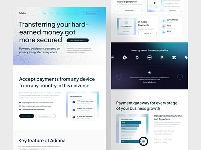 Artaka - Payment Gateway Website Design clients faq features financial footer gradient color gradient website header help landing page logos online payment payment payment gateway payment method testimoni transaction ui design uiuxdesign website