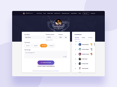 Tiping page design form leaderboard logo streamer streaming app tip ui video web webdesign website