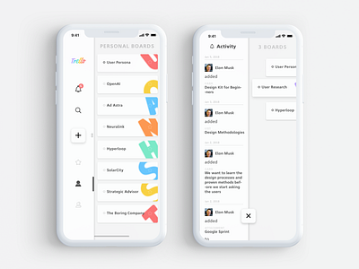 Split Screen Activity | Trello Redesign 2d app clean concept design digital flat innovative interaction design interface minimal mobile motion design sketch split screen ui ux vector visual design