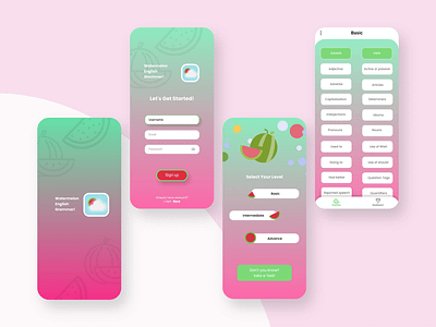 Watermelon English Grammar english education english grammar english learning app learning app ui app design
