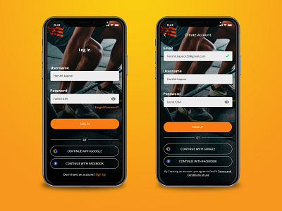 Log-in and Sign-up Screen branding design designer fitness app illustration illustrator ios app design login screen screen sign up screen signup ui ux uxdesign