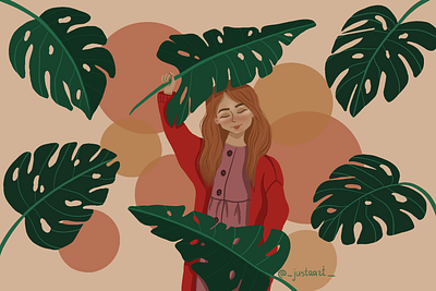 Jungle art design digitalart girl illustration illustration illustration art jungle leaf procreate procreateapp red