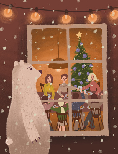 On the eve of Christmas, part 1 adobe photoshop animal art bear character christmas digital art digital illustration drawing holiday illustration new year night snow winter