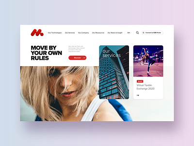 Fiber #1 – Hero section card dance exploration fashion header hero landing page landing pages light modern movement moves slider sport technology textile ui webdesign