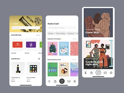 Digital Gift Cards App app design birthday card christmas creative design digital design e gift cards engaging interface food cards gift gift cards greeting cards holidays mobile app product page ui user experience user interface ux uxui design