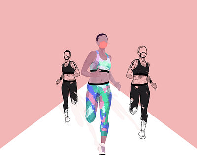 C O R O N A T H L O N corona coronavirus design digital design dribbble facemasks fitness flat flowers girl running gym healthy illustration marathon pink race run running top workout