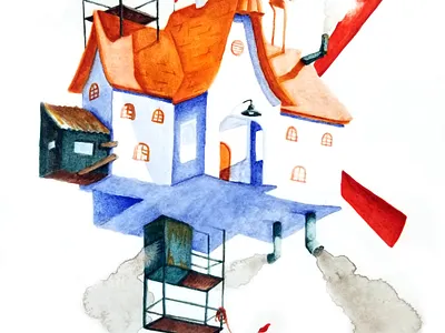Flying House Concept 2 architecture book art concept art concept design illustration painting watercolor watercolor art watercolor illustration