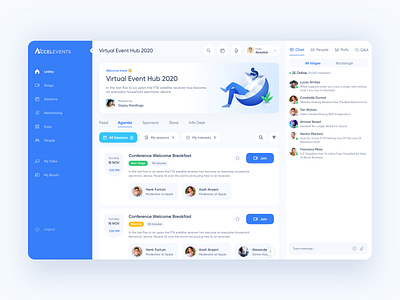 Accelevents Virtual Event - Agenda agenda chat dashboad dashboard dashboard design dashboard ui design event events illustraion product design ui uidesign user experience userinterface ux uxdesign virtual webdesign website