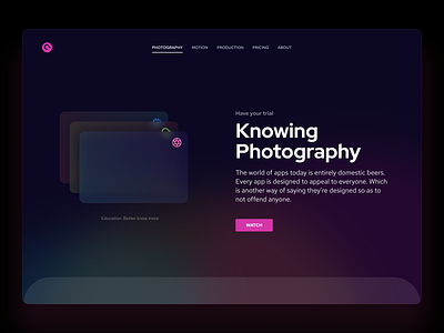 Photography online courses colorful courses dark deep blue education education website experiment gradient minimal online photo photography pink ui user interface web design