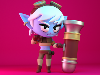 tristana 3d c4d character cute girl illustration warrior kawaii