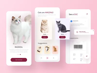 Adopt a CAT!! adoption app cat color design doctor drop shadow e shop flat meeting minimal pet petshop ui ux virtual