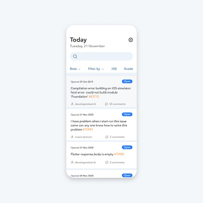 Flutter Issue Tracker UI app design iudesign ui