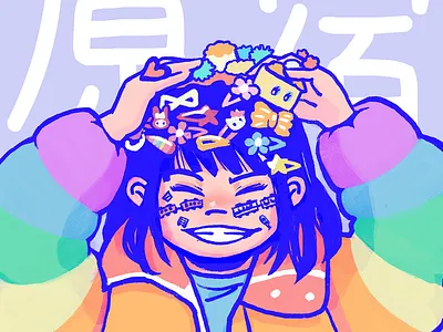 Harajuku character color colorful cute digital drawing fashion flat harajuku illustration japan japanese rainbow