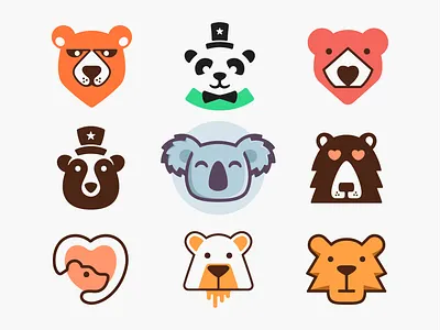 Bears! animal bear bears brand branding geometric hat heart icon illustration koala logo logo design logodesign love mark monoline negative space panda symbol