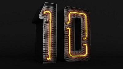 3D neon numbers 10 3d 3d text background countdown counter game glow grid infographics interface lettering neon number top ten