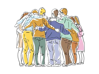 Group hug digital illustration editorial flat illustration group hug illustration line art people team vector vector art vector illustration