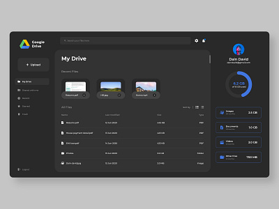 Google Drive Redesign adobe xd clean clean design clean ui concept creative dark theme dark ui google google drive minimal minimalist redesign ui ui design ui ux ui ux web ux web web design