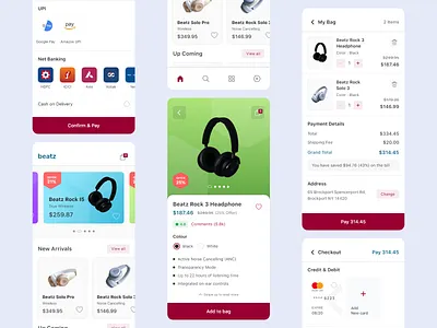 E commerce UI adobe illustrator adobe xd checkout design e commerce app ecommerce headphone icons mobile app mobile ui payment product design shopping bag ui ui design user experience user interface ux ux design vector