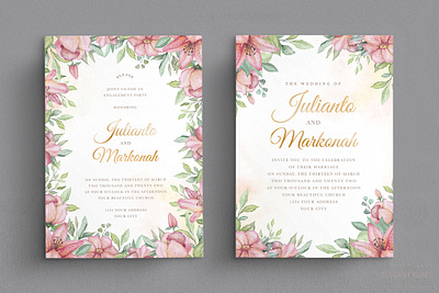 beautiful floral wedding invitation card set beautiful border card decoration decorative elegant floral flower frame greeting illustration invitation invite leaf romantic set spring vector vintage wedding