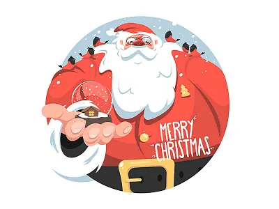 Santa Claus snowball gift and birds ball bird character christmas flat holiday illustration kit8 merry new year santa santa claus snow vector winter xmas