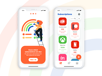 Subscription Reminder App app colorful design design flat layout minimal typography ui ui ux ui design uidesign uiillustration uiinspiration uiinspirations uiux ux