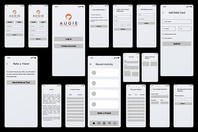 Augie Virtual Debit Card Mobile App Wireframe Design debit card mobile app ui uidesign uiux wireframe