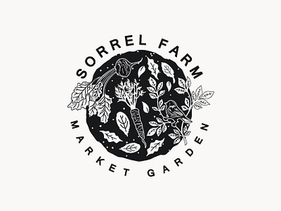 Linocut Inspired Logo Design for Market Garden bird black blackandwhite branding farm feminine floral flower garden graphic design graphic designer linocut logo logo artist logo design logo designer market nature vegetables visual identity