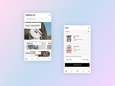 Mobile app - online store bag beginner harvest idea minimal mobile mobile app mobile ui online shop online shopping online store redesign shopping store style ui ui ux ui design ux uxdesign