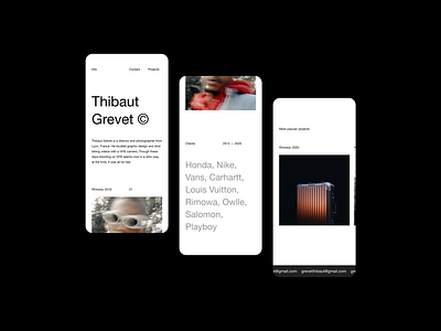 Thibaut Grevet — Mobile Website art direction brutalism editorial figma layout layout exploration minimal minimalism minimalist photographer photography portfolio portfolio website sketch type typography ui ux website