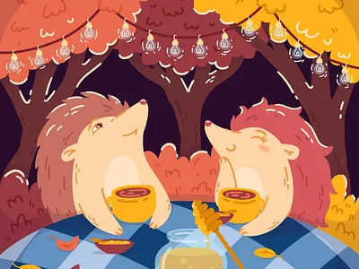 Tea party adobe illustrator animal autumn children children art children book children book illustration children illustration childrens book childrens illustration fall forest hedgehog honey illustration illustrator kidlitart vector vector art vector illustration