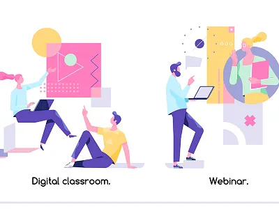 Educational web seminar classroom course digital education isolated online people seminar service teache training webinar